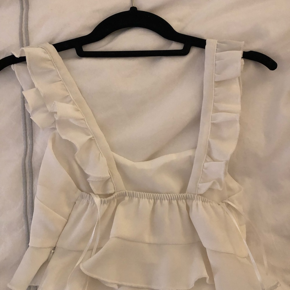 White Cropped Ruffle Top - Picture 4 of 5